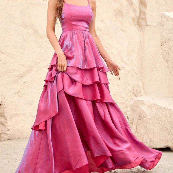. Dresses & Skirts - Pink Preppy Womens Layer Hem Chiffon Cami Dress